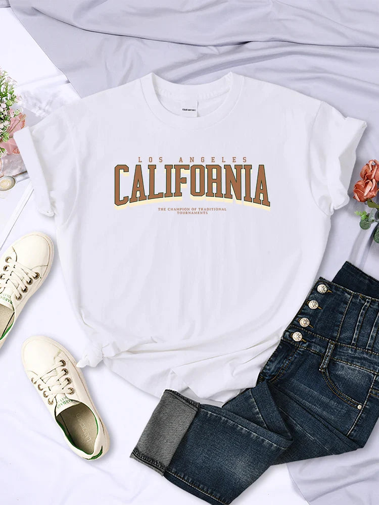 Los Angeles California Winner of Tournaments Women's Summer Breathable Soft Short Sleeve T-Shirt Casual Streetwear Tee