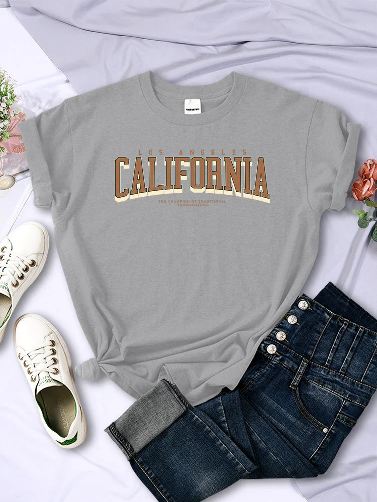 Los Angeles California Winner of Tournaments Women's Summer Breathable Soft Short Sleeve T-Shirt Casual Streetwear Tee