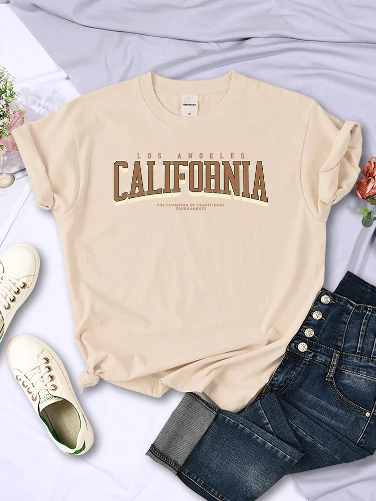 Los Angeles California Winner of Tournaments Women's Summer Breathable Soft Short Sleeve T-Shirt Casual Streetwear Tee