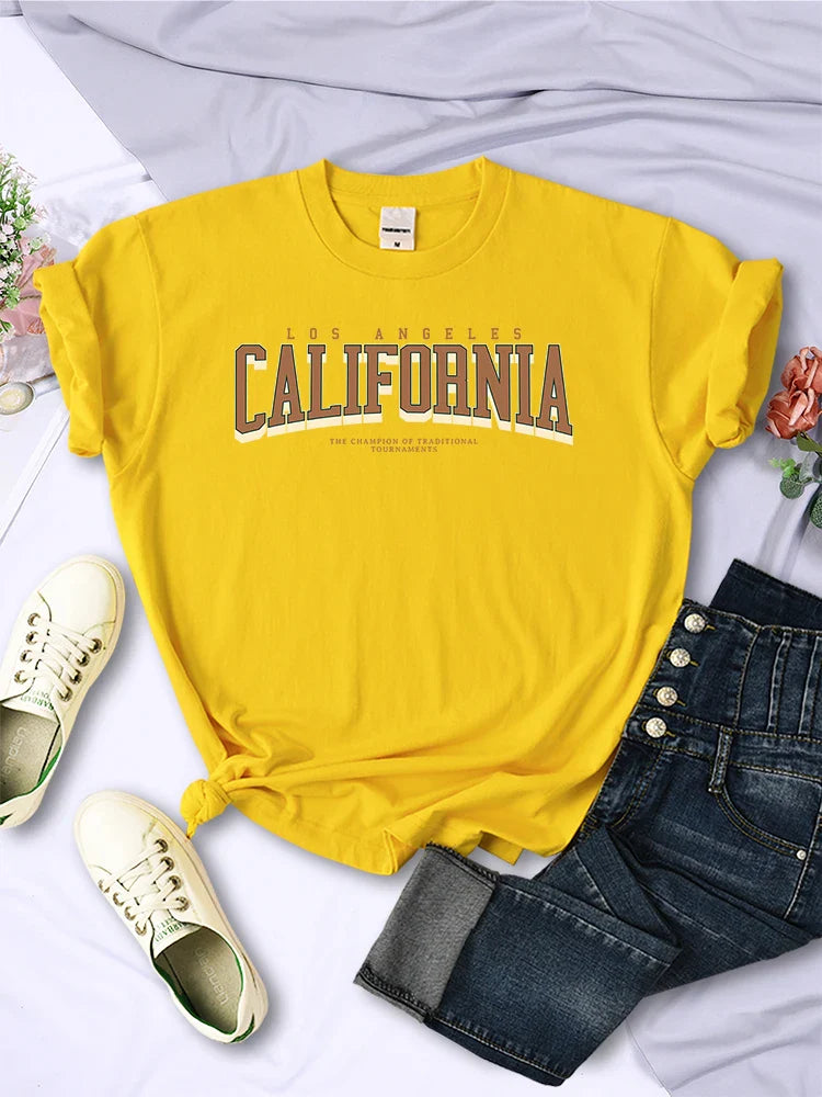 Los Angeles California Winner of Tournaments Women's Summer Breathable Soft Short Sleeve T-Shirt Casual Streetwear Tee