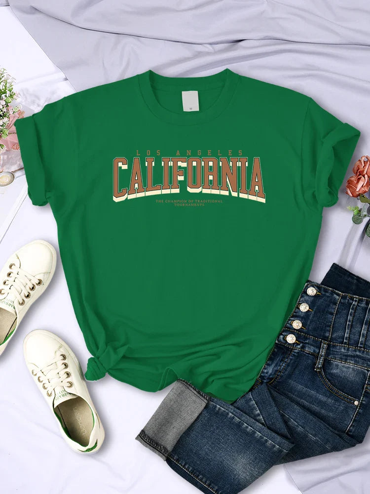 Los Angeles California Winner of Tournaments Women's Summer Breathable Soft Short Sleeve T-Shirt Casual Streetwear Tee