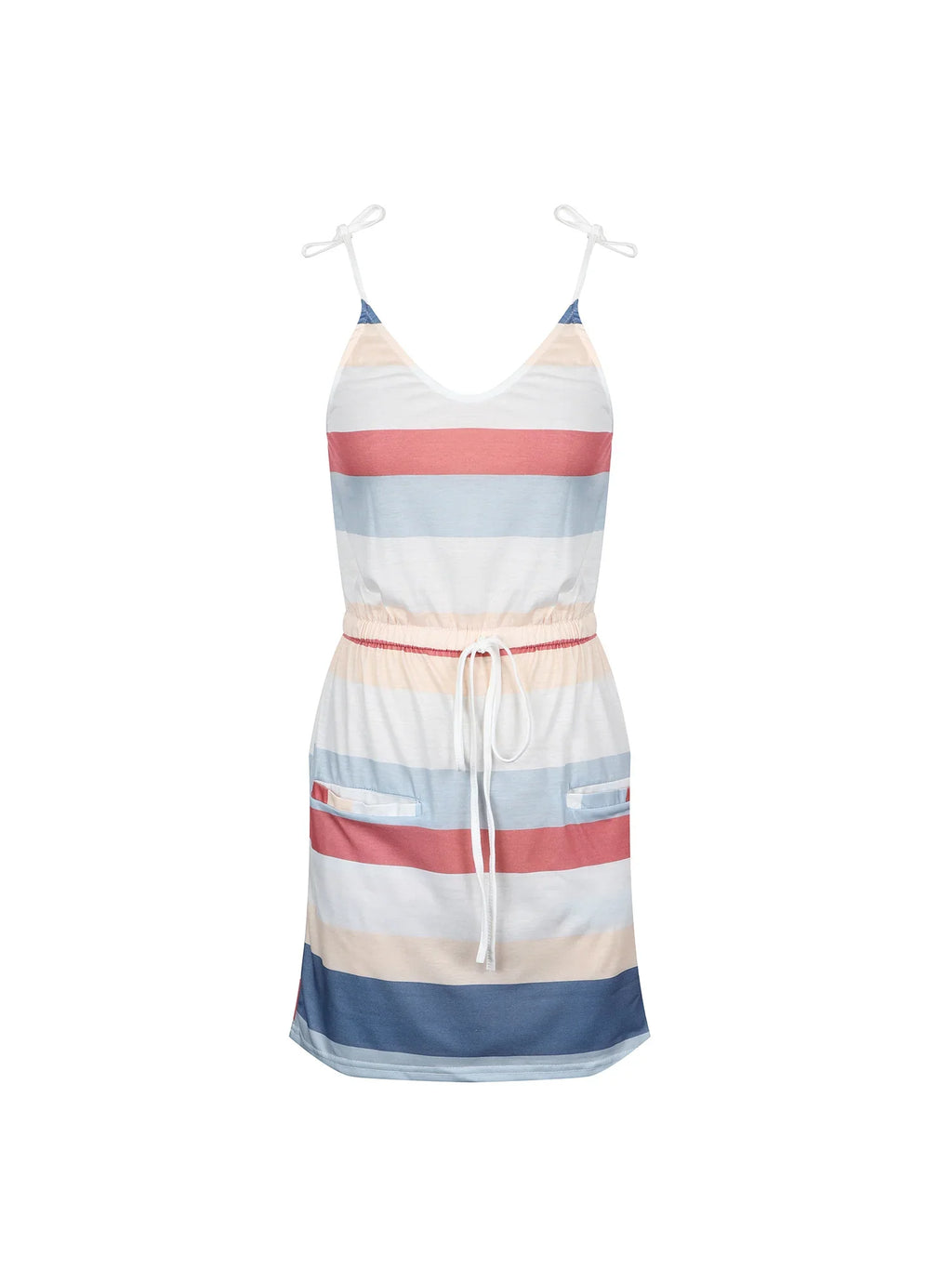 Elegant Sleeveless Summer Dress for Women with V-Neck and Spaghetti Straps, Casual Short Beach Sundress with Striped Print, Perfect for Vacation and Daily Wear