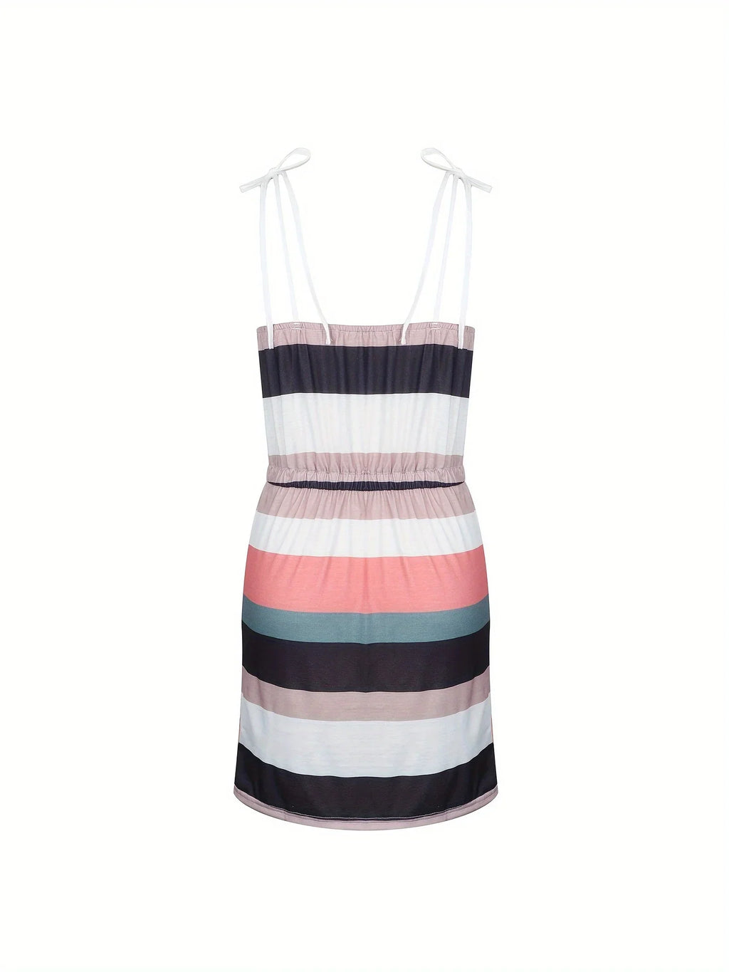 Elegant Sleeveless Summer Dress for Women with V-Neck and Spaghetti Straps, Casual Short Beach Sundress with Striped Print, Perfect for Vacation and Daily Wear