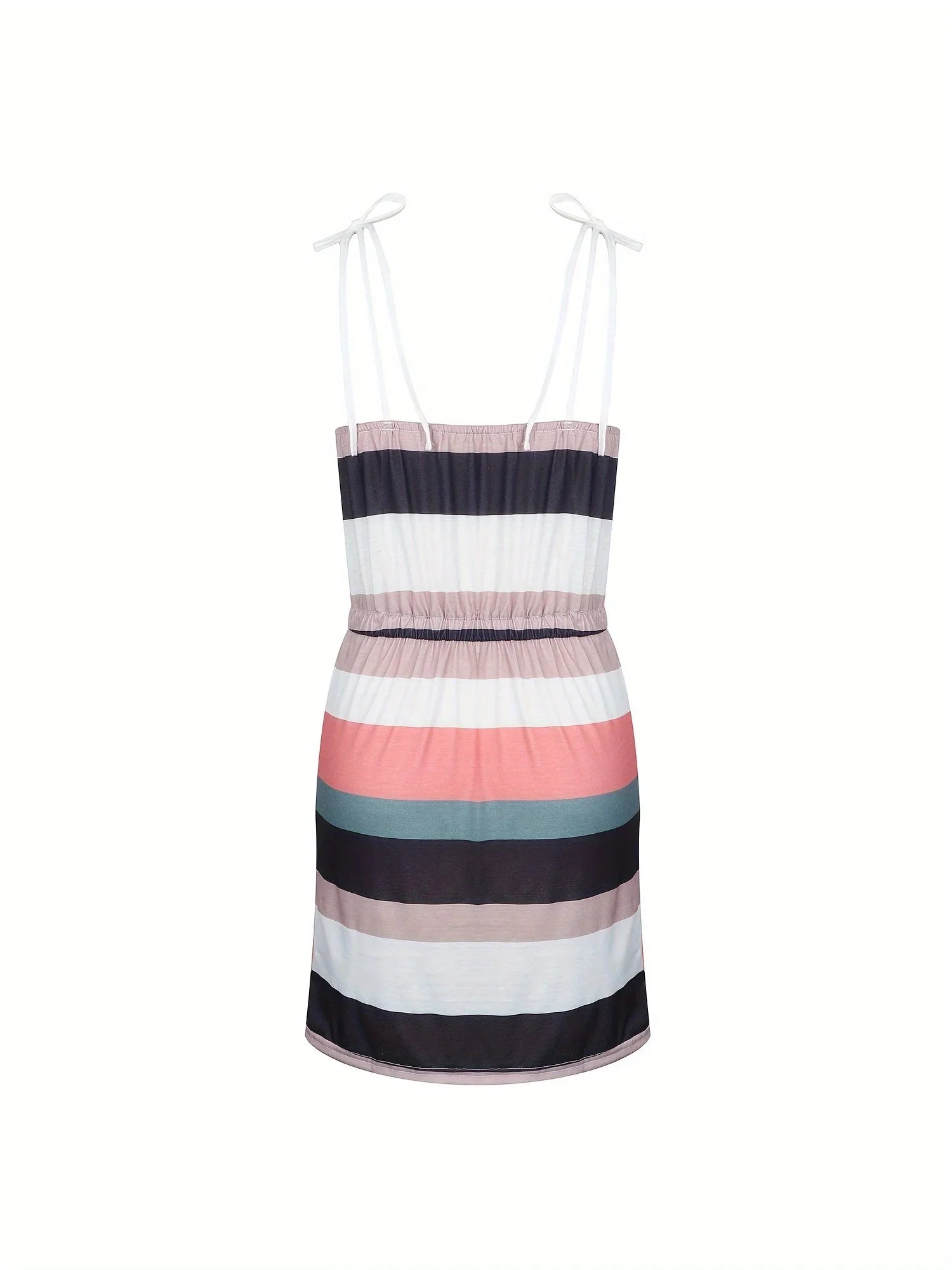 Elegant Sleeveless Summer Dress for Women with V-Neck and Spaghetti Straps, Casual Short Beach Sundress with Striped Print, Perfect for Vacation and Daily Wear