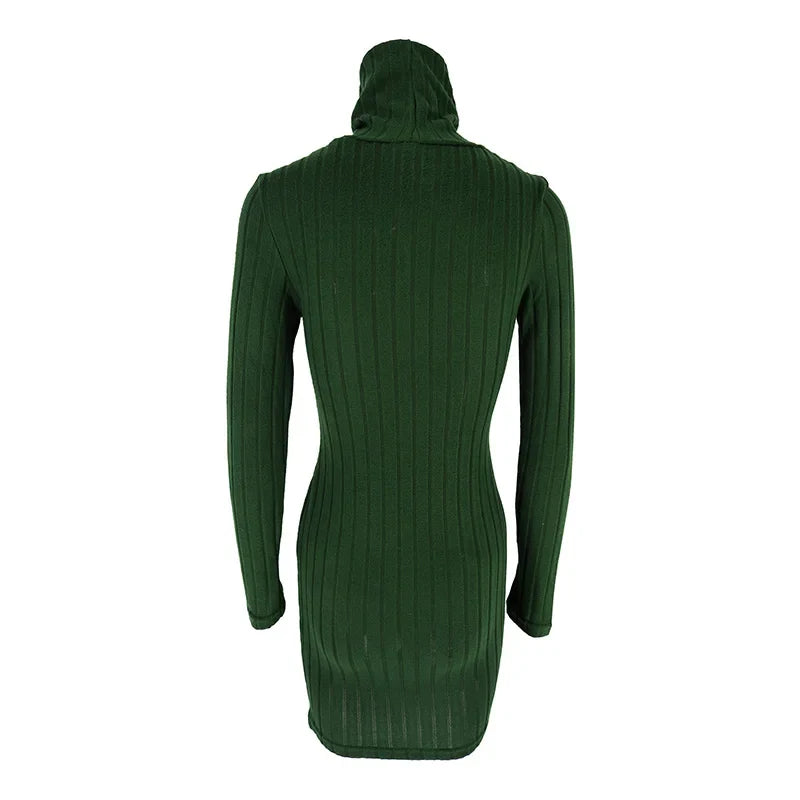 Elegant Autumn Winter Long Sleeve Turtleneck Mini Dress for Women Casual Slim Fit Streetwear Fashion