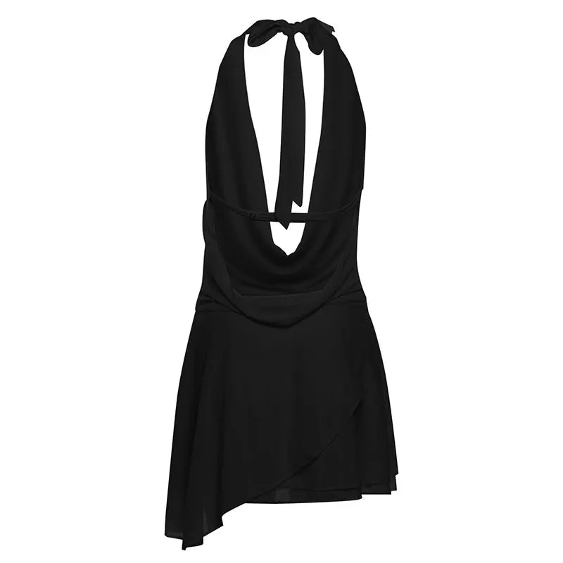 Chic Women's Halter Mini Dress with V-Neck and Low Chest Design for Summer Casual and Streetwear Style