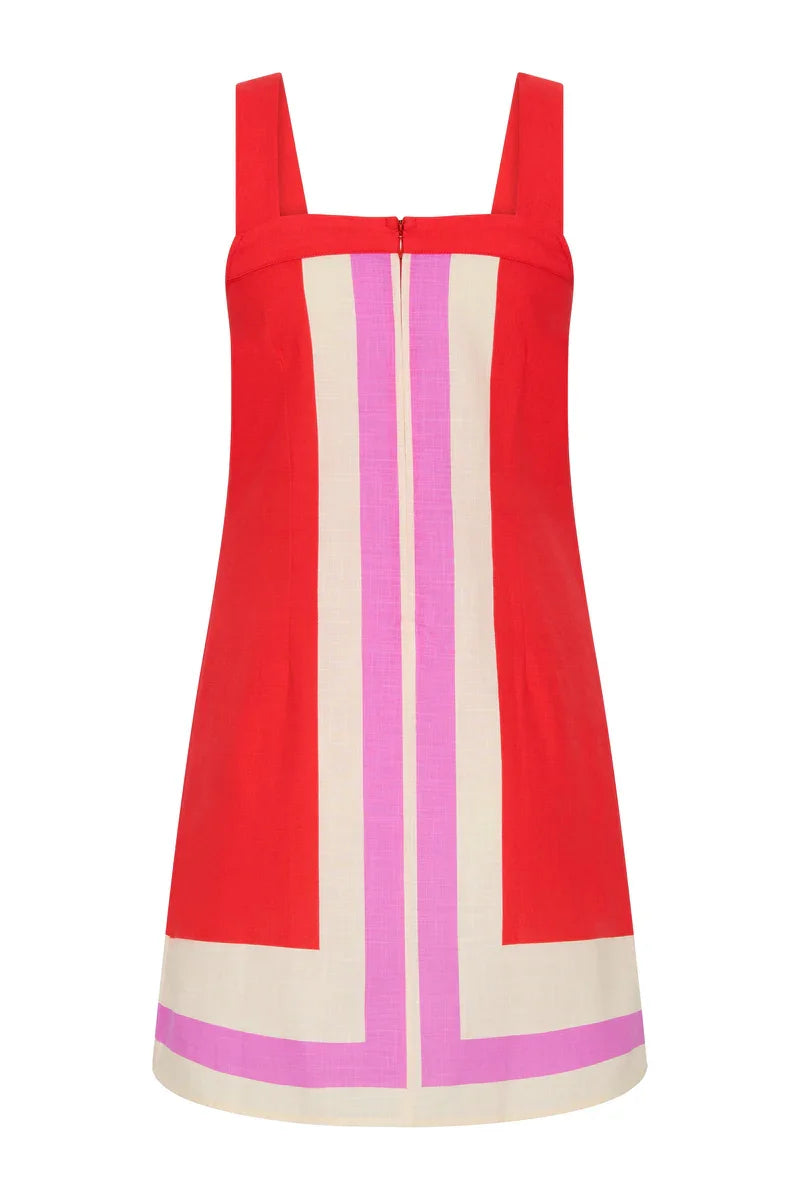 Elegant Color Blocked Sleeveless Suspender Dress with Casual Mid Length Mini Skirt for Women