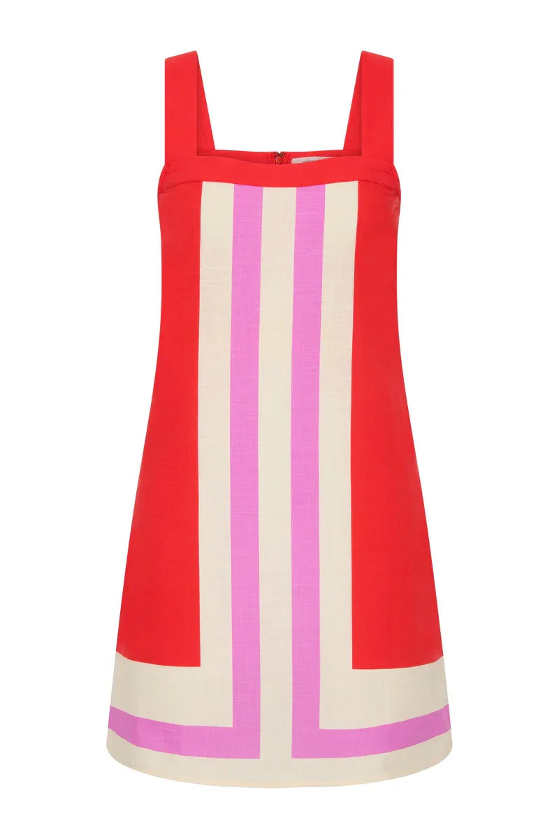 Elegant Color Blocked Sleeveless Suspender Dress with Casual Mid Length Mini Skirt for Women