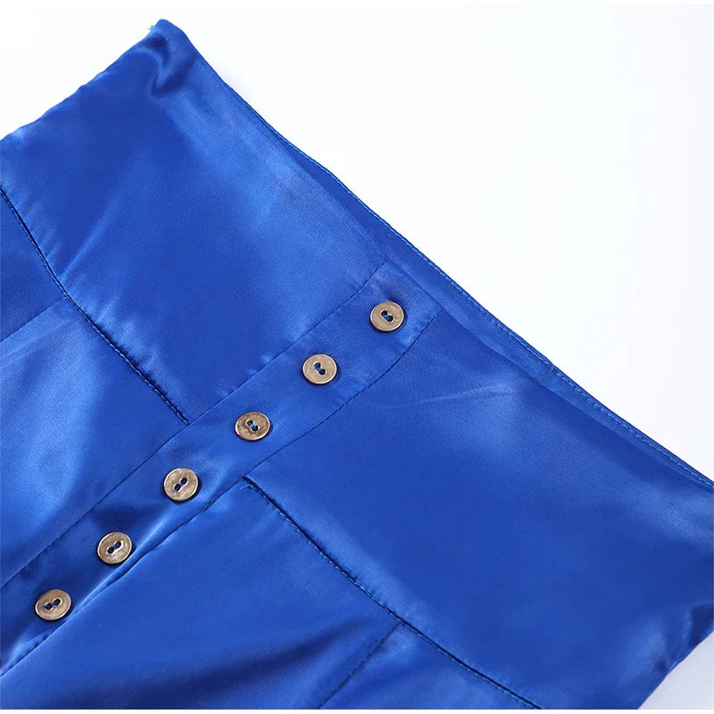 Elegant Satin Tank Top and High Collar Sleeveless Vest with Hip Hugging Mini Skirt Two Piece Summer Outfit for Women