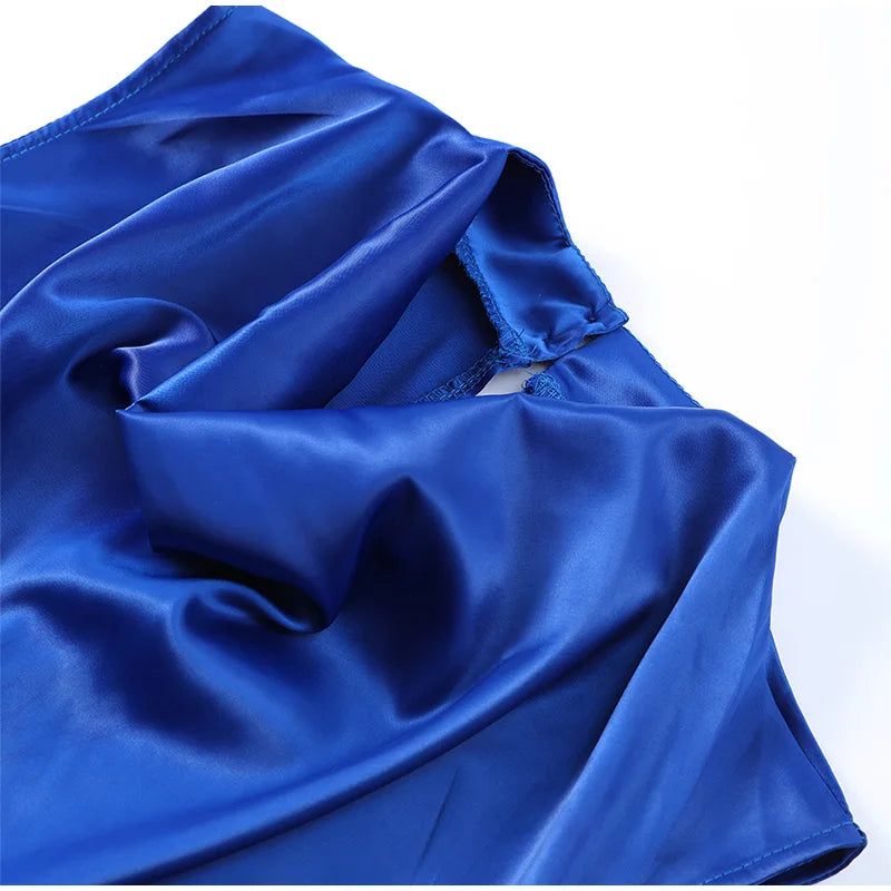 Elegant Satin Tank Top and High Collar Sleeveless Vest with Hip Hugging Mini Skirt Two Piece Summer Outfit for Women