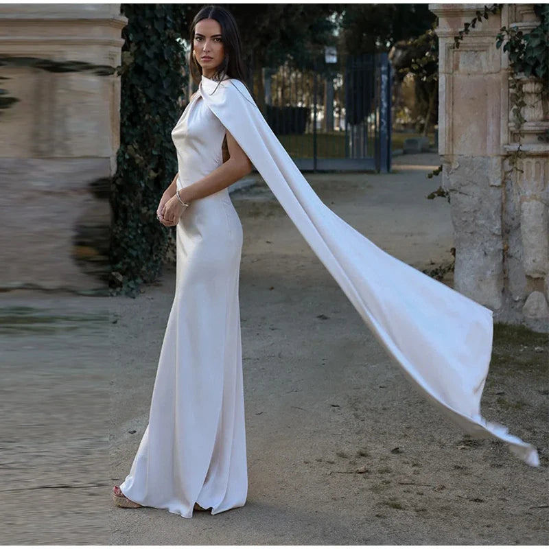 Elegant Satin Ribbon Party Dress for Women with Halter Neck and Backless Design, Sleeveless Solid Gown for Summer Events