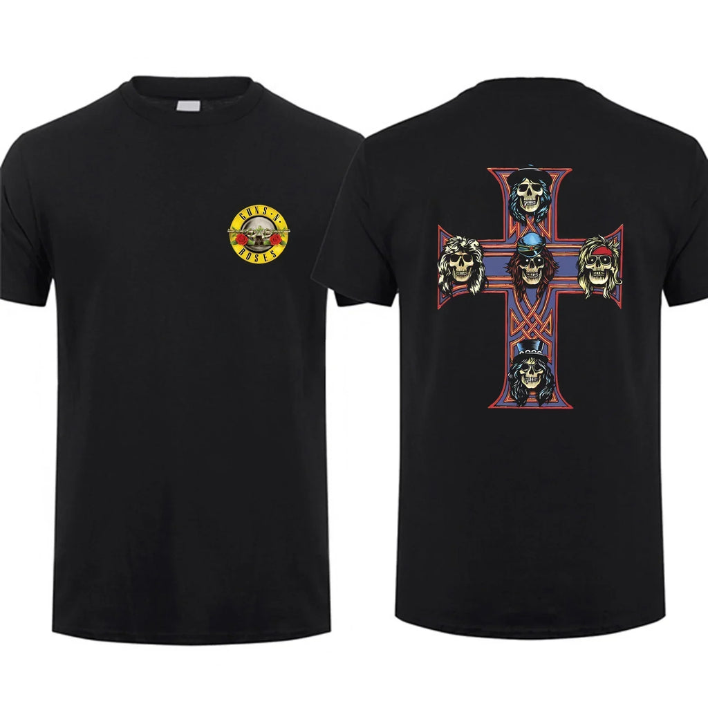 Unisex Cotton Appetite for Destruction Graphic T-Shirt Black Cool Hip Hop Streetwear Tee for Summer