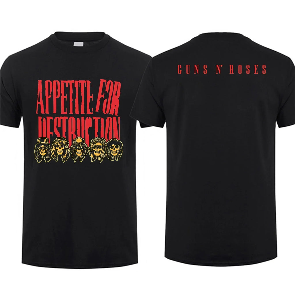Unisex Cotton Appetite for Destruction Graphic T-Shirt Black Cool Hip Hop Streetwear Tee for Summer