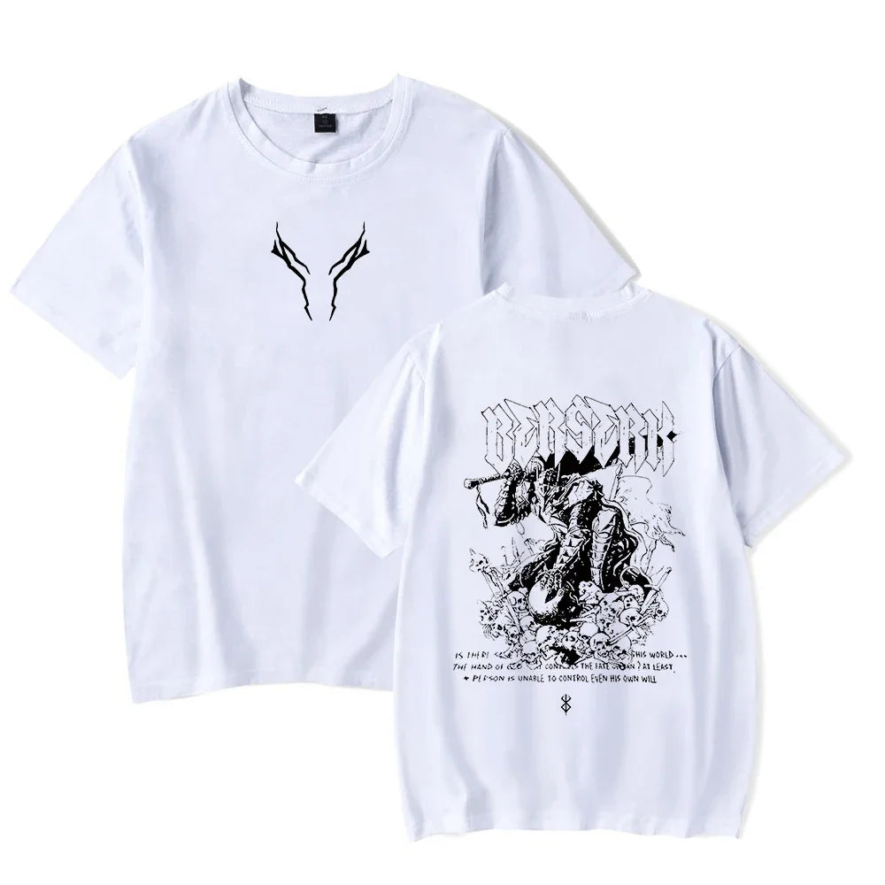 Anime Berserk Guts Acid Washed Vintage Graphic T Shirt Casual Cotton Short Sleeve Tee for Men and Women Unisex Harajuku Style