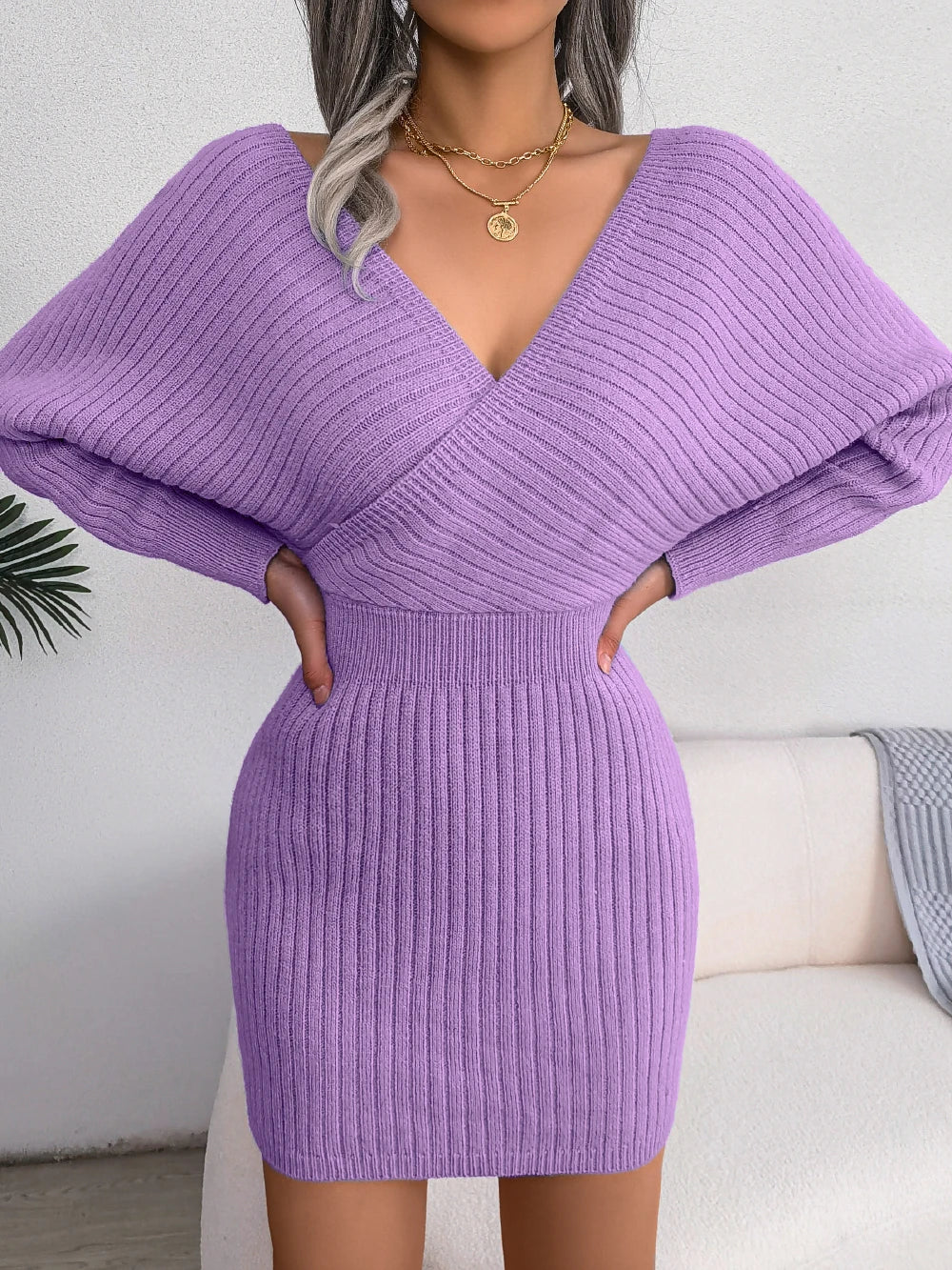 Bodycon Sweater Dresses for Women Long Sleeve Knitted Casual Fall and Winter Dress in White Green Blue Black Purple