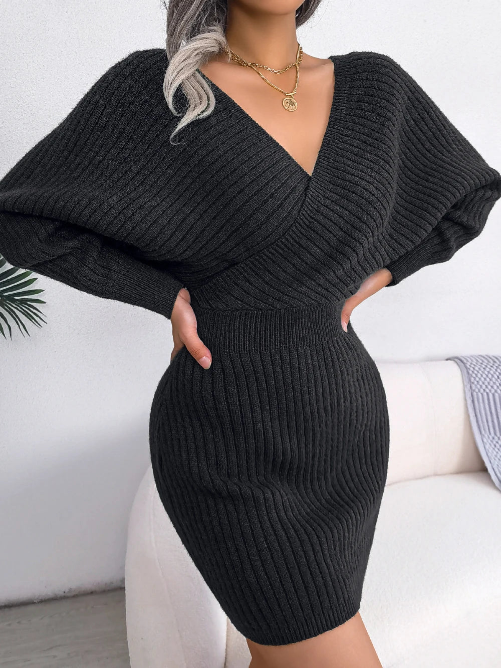 Bodycon Sweater Dresses for Women Long Sleeve Knitted Casual Fall and Winter Dress in White Green Blue Black Purple