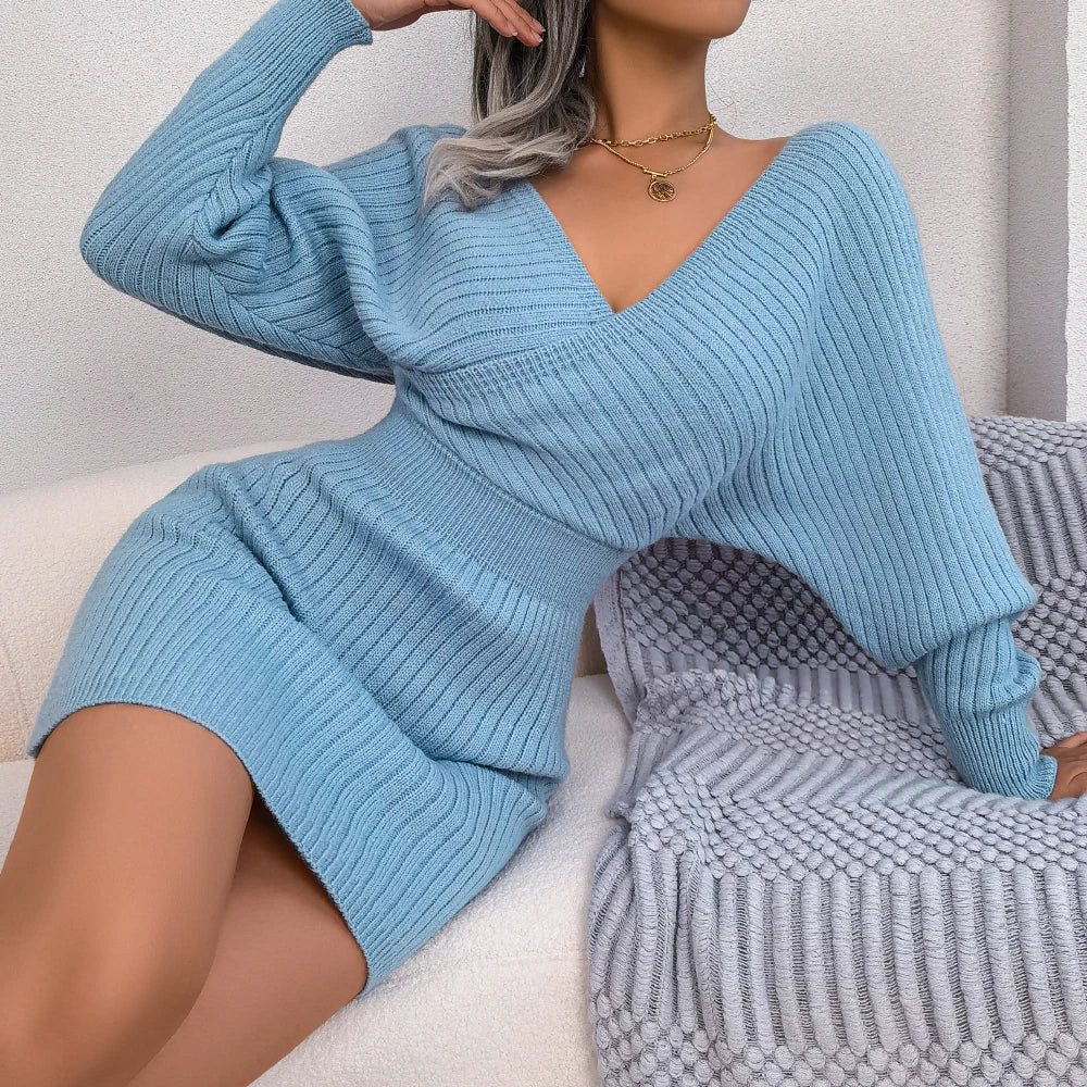 Bodycon Sweater Dresses for Women Long Sleeve Knitted Casual Fall and Winter Dress in White Green Blue Black Purple