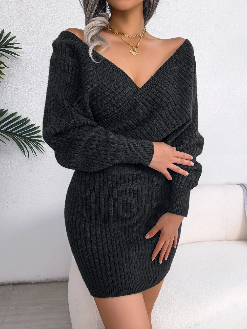 Bodycon Sweater Dresses for Women Long Sleeve Knitted Casual Fall and Winter Dress in White Green Blue Black Purple