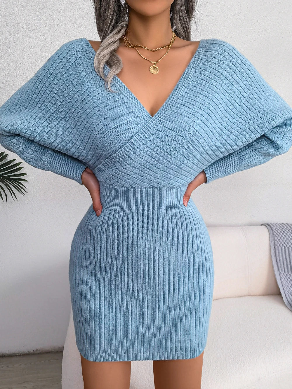 Bodycon Sweater Dresses for Women Long Sleeve Knitted Casual Fall and Winter Dress in White Green Blue Black Purple