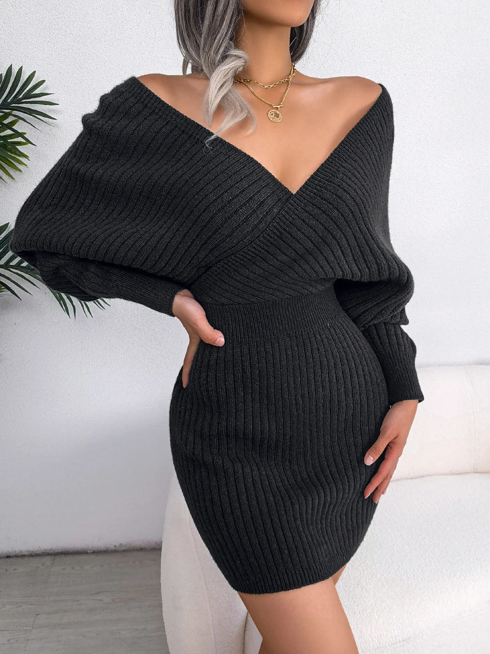Bodycon Sweater Dresses for Women Long Sleeve Knitted Casual Fall and Winter Dress in White Green Blue Black Purple