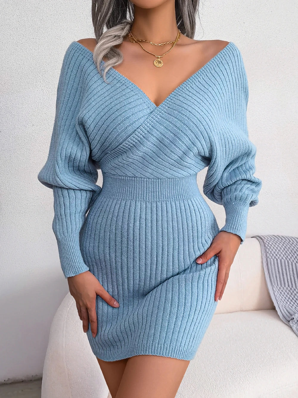 Bodycon Sweater Dresses for Women Long Sleeve Knitted Casual Fall and Winter Dress in White Green Blue Black Purple