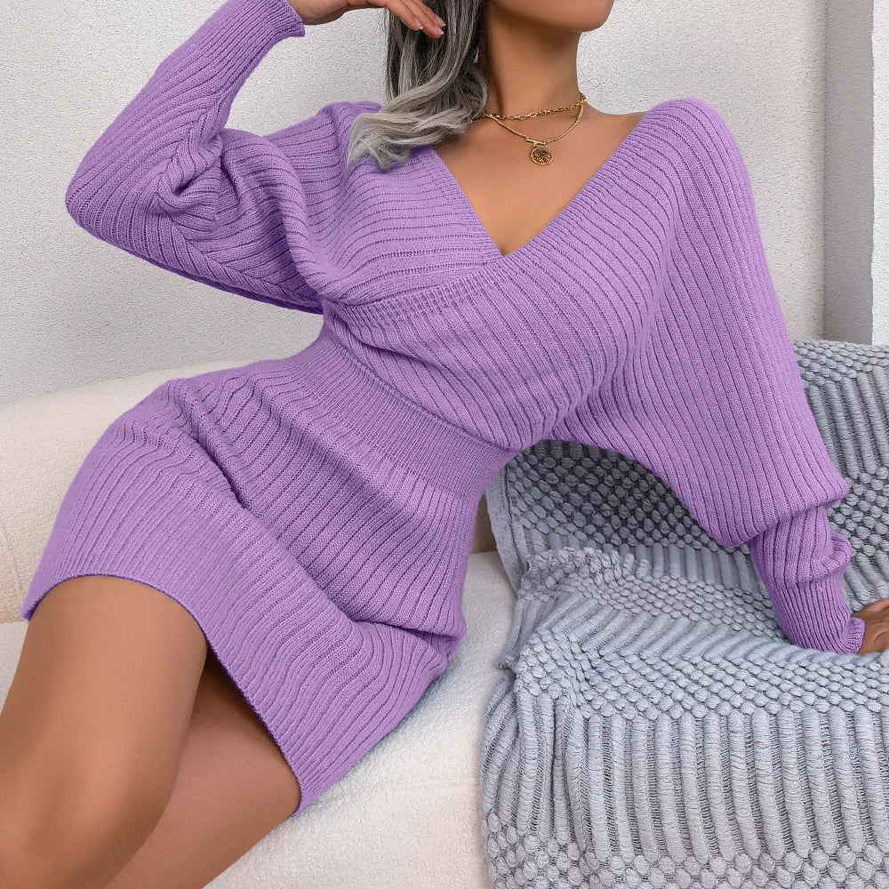 Bodycon Sweater Dresses for Women Long Sleeve Knitted Casual Fall and Winter Dress in White Green Blue Black Purple