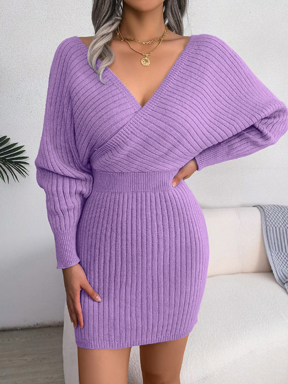 Bodycon Sweater Dresses for Women Long Sleeve Knitted Casual Fall and Winter Dress in White Green Blue Black Purple