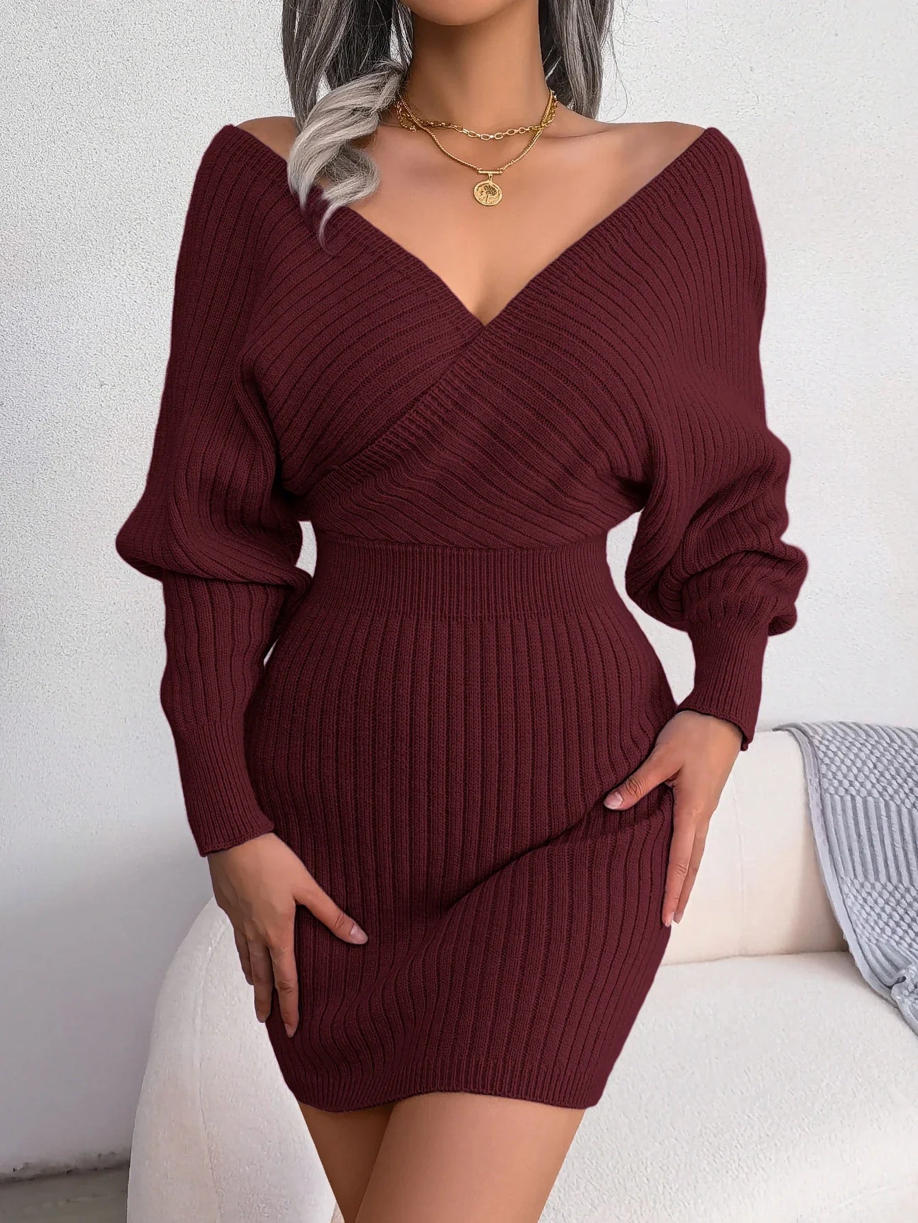 Bodycon Sweater Dresses for Women Long Sleeve Knitted Casual Fall and Winter Dress in White Green Blue Black Purple