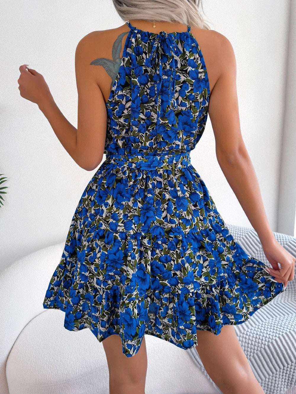 Women's Summer Casual Floral Print Ruffle Halter Dress with Elegant Design and Comfortable Fit