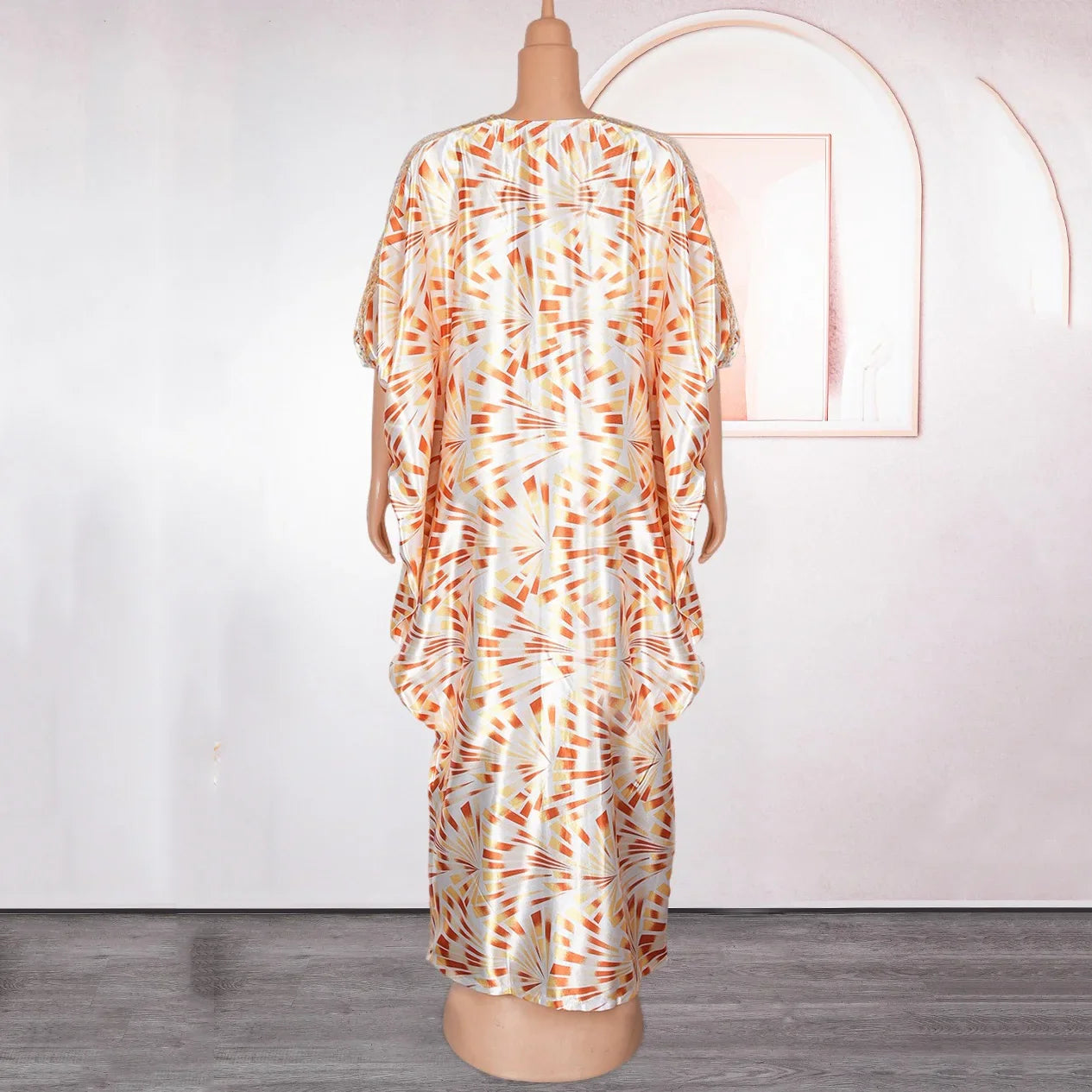 Elegant Muslim Party Dress Women Long V Neck Batwing Sleeve Sequined Loose Evening Gown for Birthdays and Special Occasions