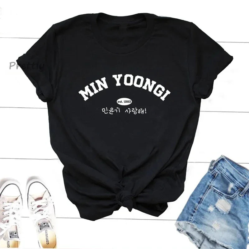 Suga Agust D Min Yoongi K-Pop Fan Graphic Printed Harajuku Style Casual Female Y2K Fashion Tee Shirt