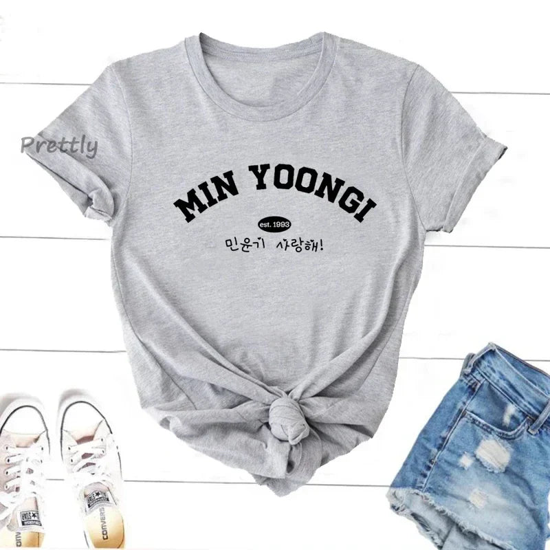 Suga Agust D Min Yoongi K-Pop Fan Graphic Printed Harajuku Style Casual Female Y2K Fashion Tee Shirt