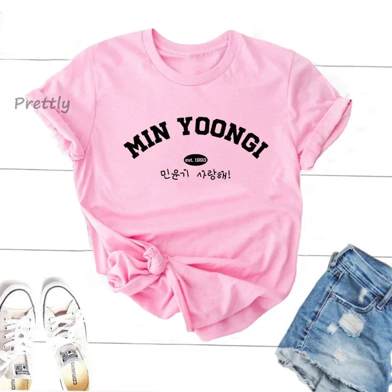 Suga Agust D Min Yoongi K-Pop Fan Graphic Printed Harajuku Style Casual Female Y2K Fashion Tee Shirt