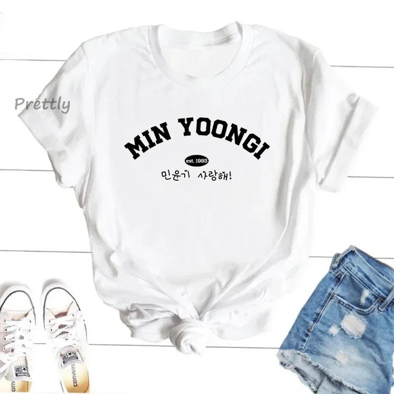 Suga Agust D Min Yoongi K-Pop Fan Graphic Printed Harajuku Style Casual Female Y2K Fashion Tee Shirt