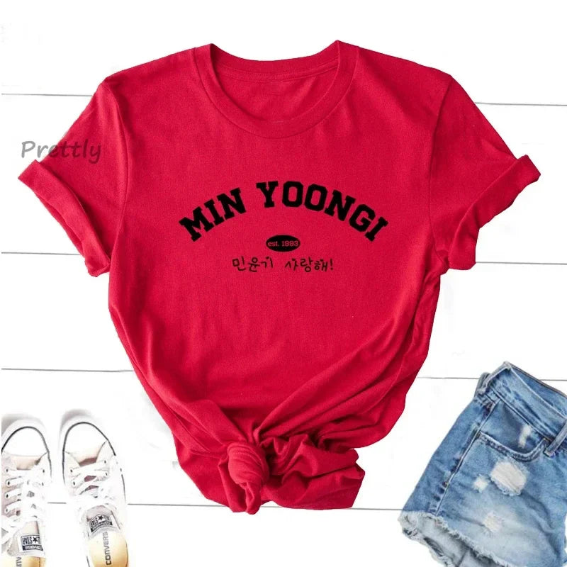 Suga Agust D Min Yoongi K-Pop Fan Graphic Printed Harajuku Style Casual Female Y2K Fashion Tee Shirt