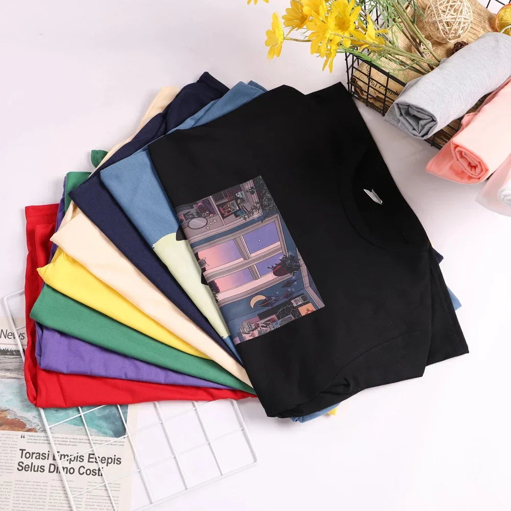 Sorry I'm Busy Cat Playing Games With Headphones Oversized Summer T-Shirt for Women Casual Streetwear Soft Cotton Tee