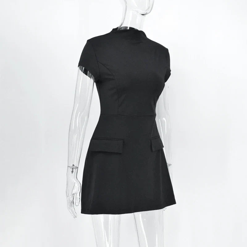 Elegant Black A-Line Mini Dress for Women Summer Short Sleeve Casual and Party Wear Slim Fit Fashionable Streetwear