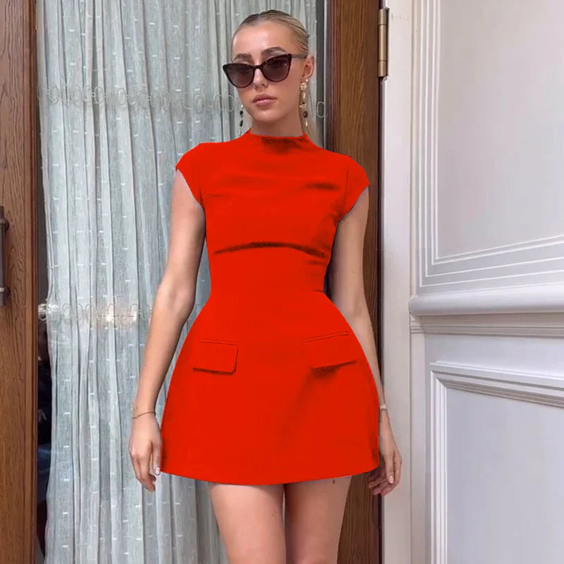 Elegant Black A-Line Mini Dress for Women Summer Short Sleeve Casual and Party Wear Slim Fit Fashionable Streetwear