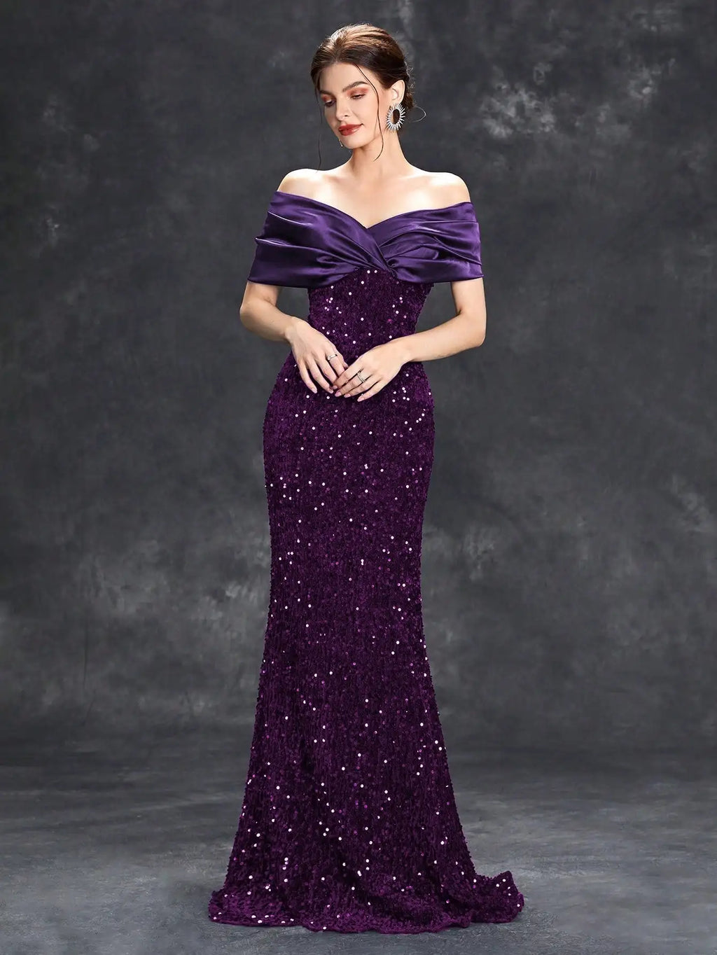 Elegant Line Neck Pleated Tint Sequin Velvet Fishtail Evening Gown with Ball and Party Dress for Bridesmaids