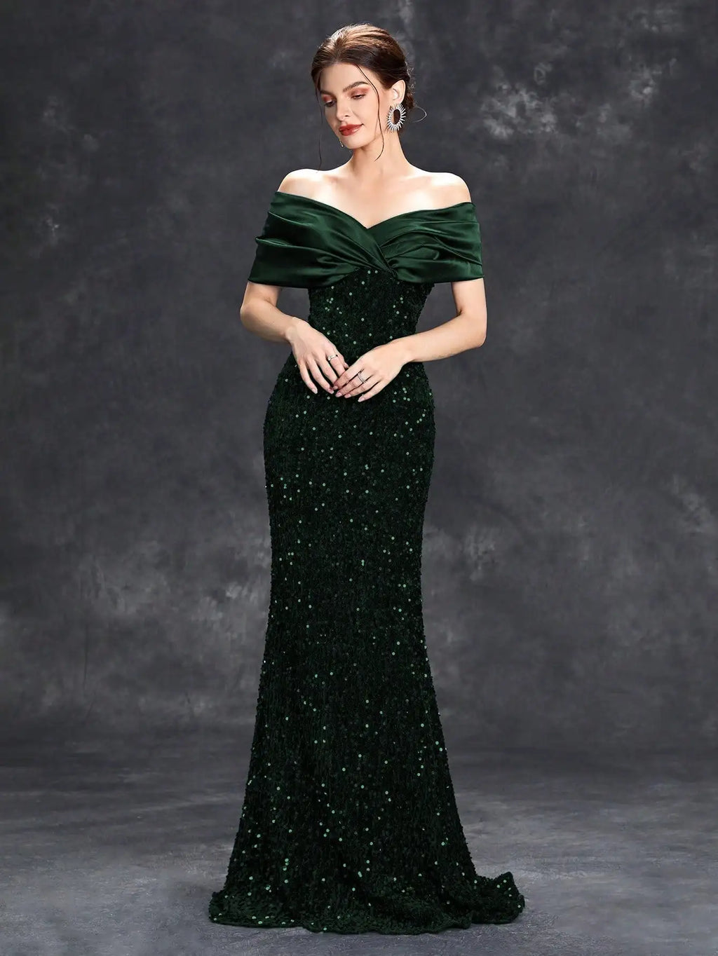 Elegant Line Neck Pleated Tint Sequin Velvet Fishtail Evening Gown with Ball and Party Dress for Bridesmaids