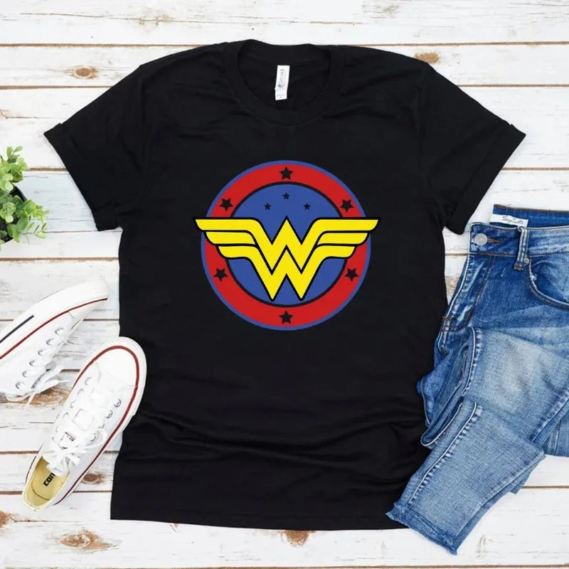 Wonder Mom Feminist Girl Power T-Shirt Superhero Mom Plus Size Womens Pattern Short Sleeve O-Neck Tee