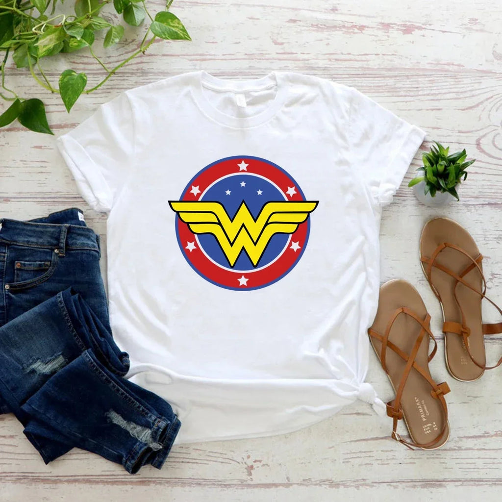Wonder Mom Feminist Girl Power T-Shirt Superhero Mom Plus Size Womens Pattern Short Sleeve O-Neck Tee