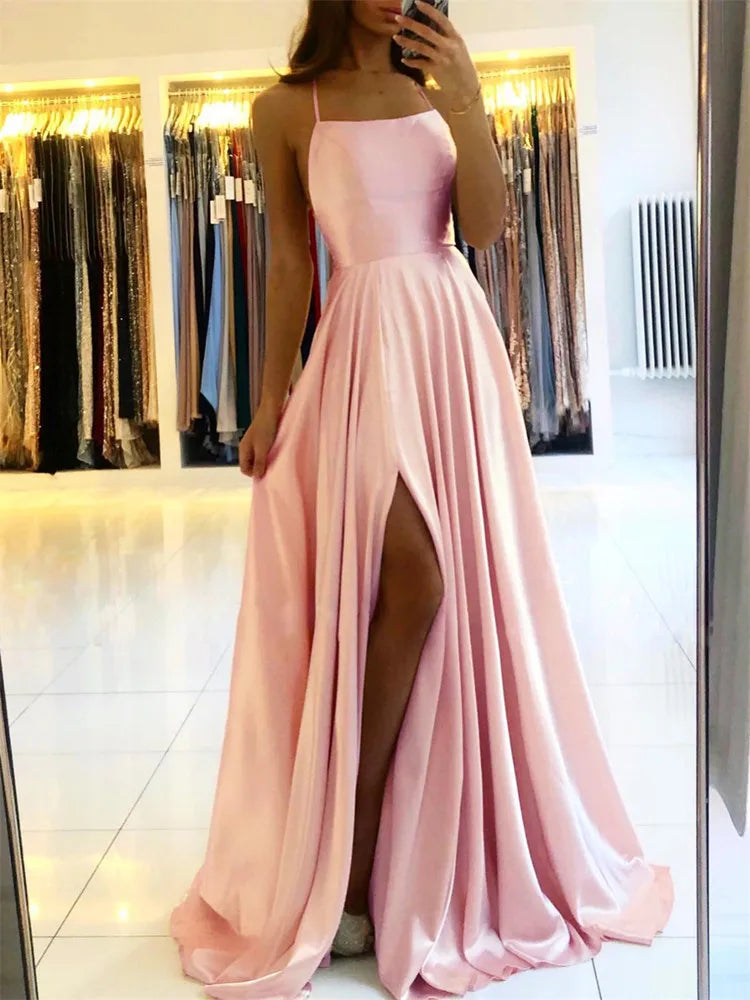 Burgundy Satin Beach Maxi Dress for Women with Sexy Side Slit and Adjustable Straps for Evening Prom and Bridesmaid Celebrations
