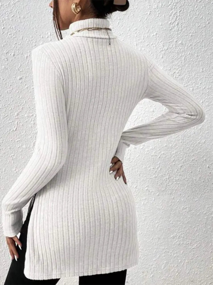 Women's High Neck Pullover Shirt with Crochet Detail Full Sleeve Stretchy Long Length Top for Autumn and Winter