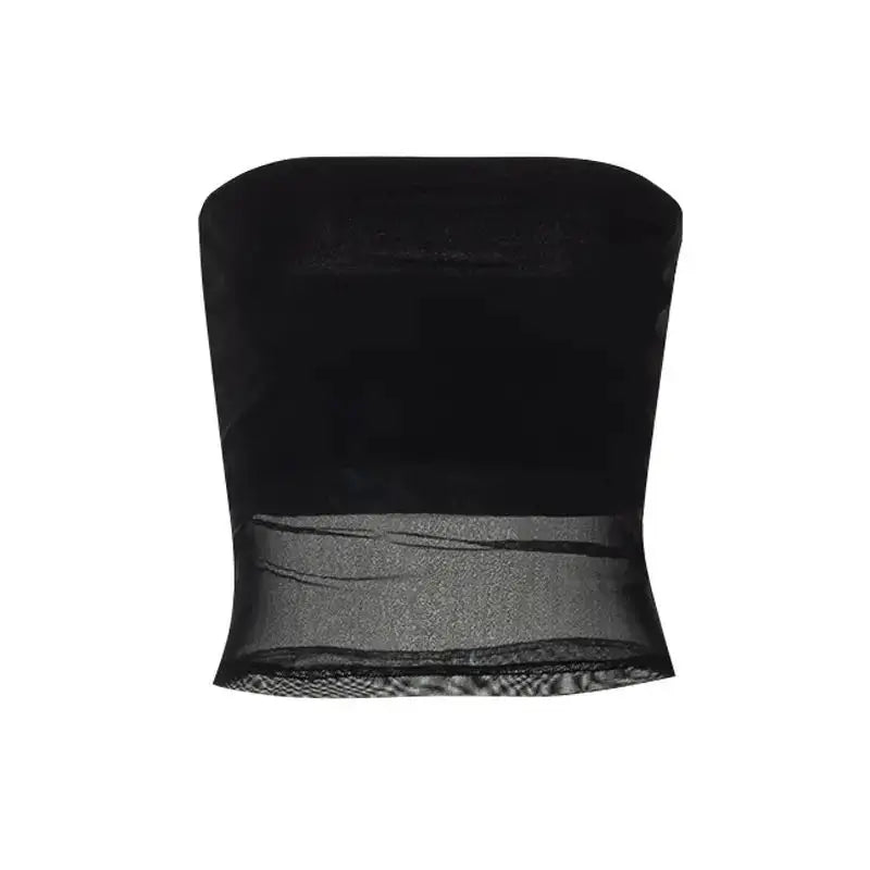 Mesh Corset Black Crop Top for Women Patchwork Tube Top Sexy Sleeveless Off Shoulder Slim Strapless Summer Cami Streetwear Tank Top