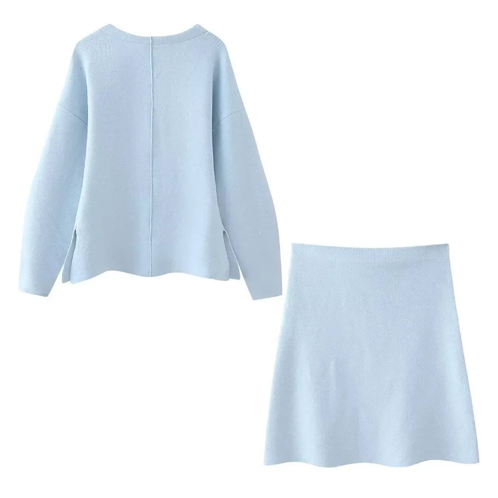 Women's Fashionable Knitted Slim Fit Jacket and Skirt Set Lightweight Casual Two-Piece Outfit for Spring and Summer
