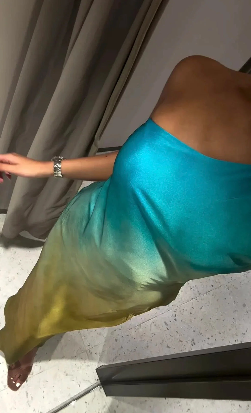 Asymmetrical Tie-Dye Gradient Satin Dress for Women Long Dress Street Style Fashion Summer Elegant Wear