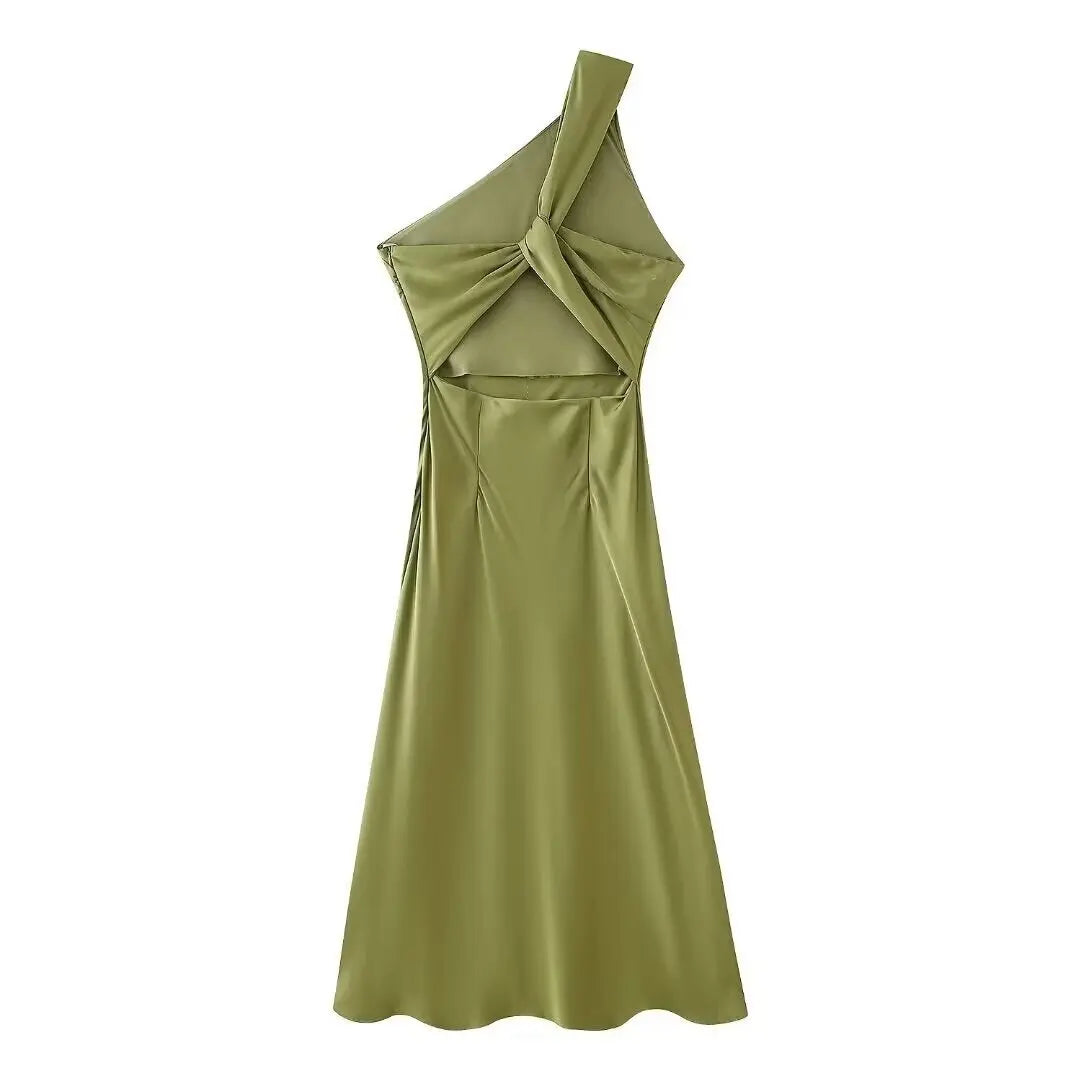 Asymmetrical Tie-Dye Gradient Satin Dress for Women Long Dress Street Style Fashion Summer Elegant Wear