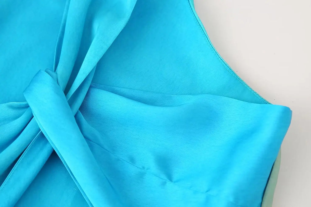 Asymmetrical Tie-Dye Gradient Satin Dress for Women Long Dress Street Style Fashion Summer Elegant Wear