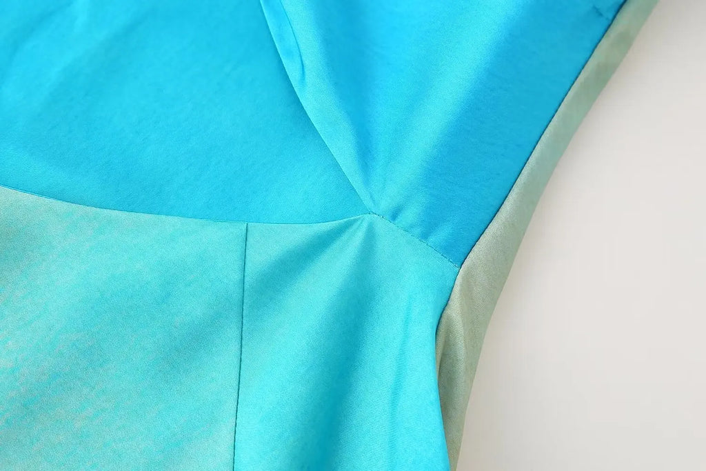 Asymmetrical Tie-Dye Gradient Satin Dress for Women Long Dress Street Style Fashion Summer Elegant Wear